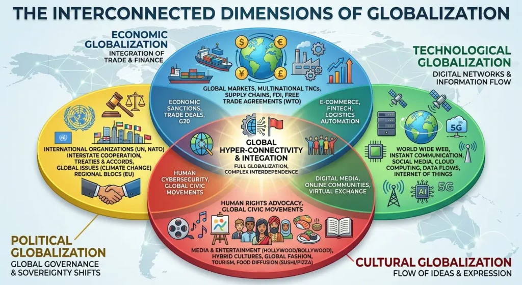 Dimensions of Globalisation Venn Diagram Venn diagram showing economic political cultural and technological dimensions of globalisation
