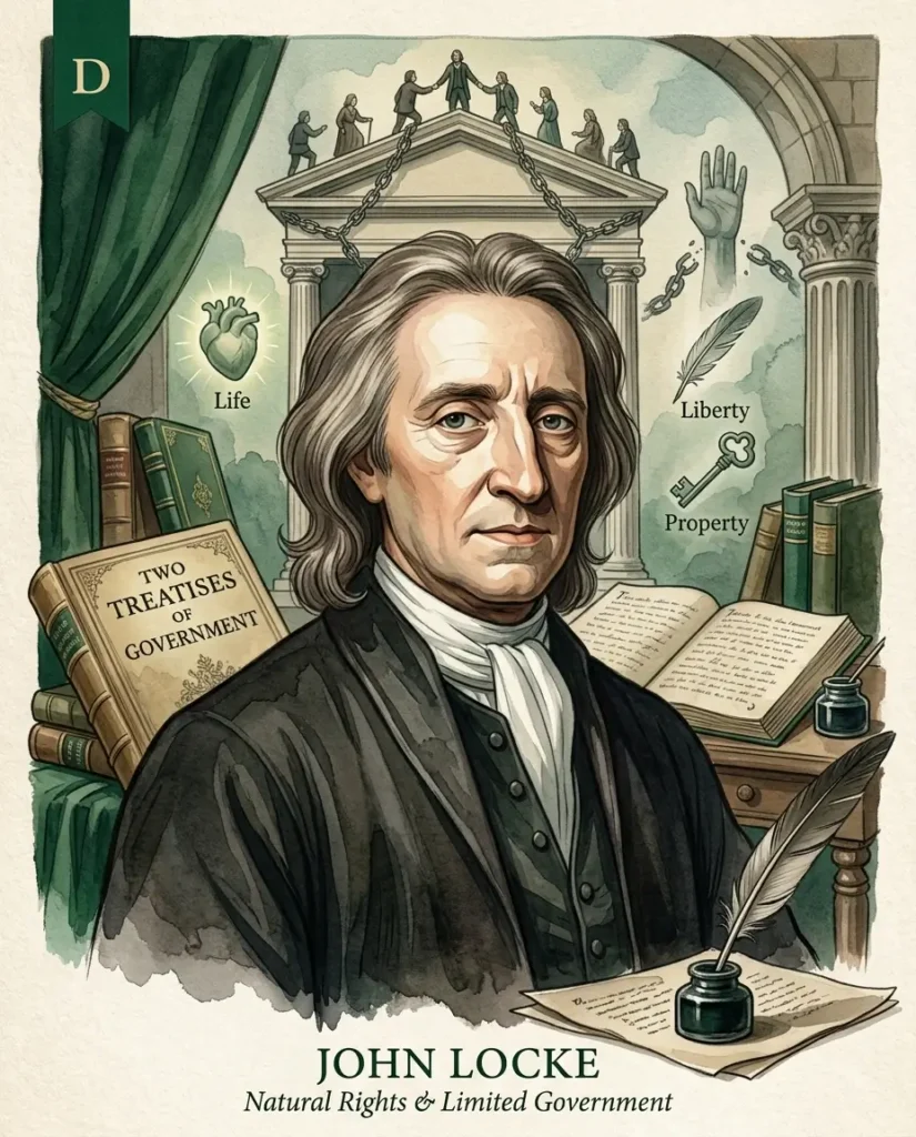 John Locke portrait representing natural rights and limited government