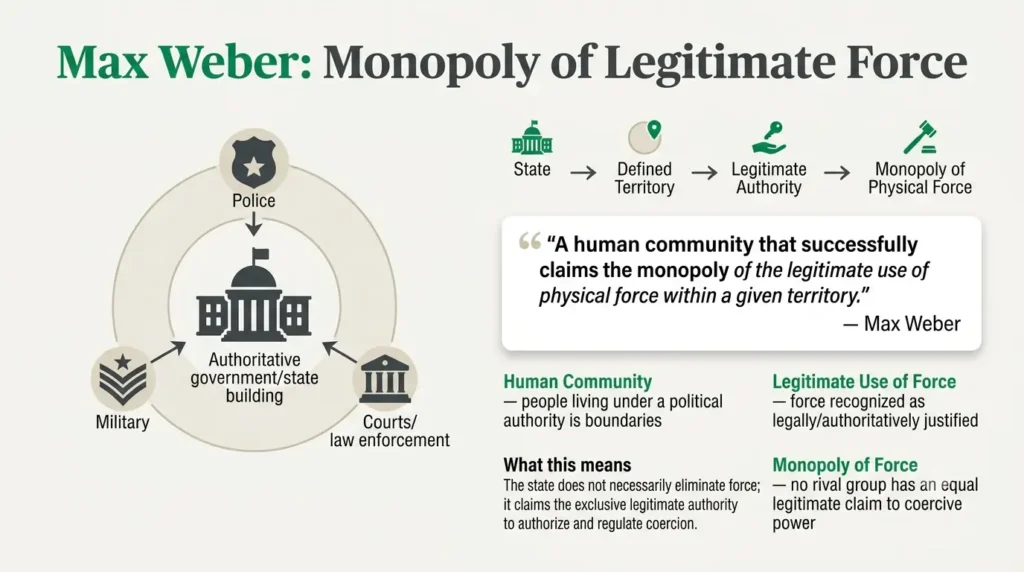 Max Weber's definition of the state — monopoly of legitimate force