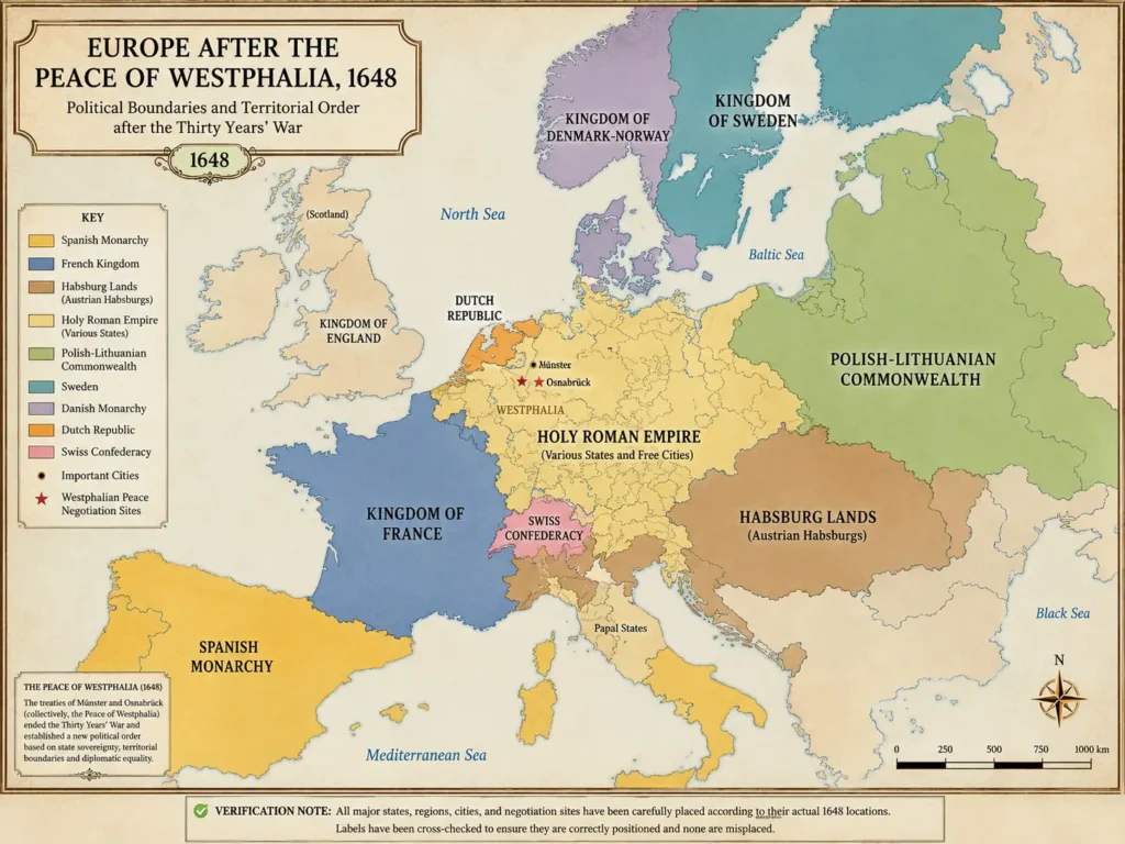 Map of Europe after the Peace of Westphalia 1648