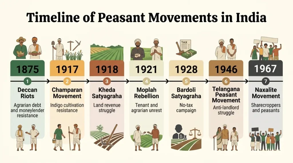 Peasant Movements Timeline — Indian National Movement Timeline of peasant movements in India from Deccan Riots to Naxalite Movement