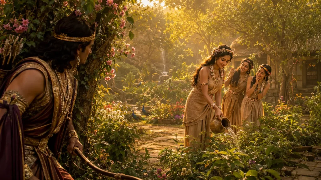 Shakuntala and Dushyanta first meeting in Kanva's hermitage Shakuntala and Dushyanta first meeting in Kanva's hermitage
