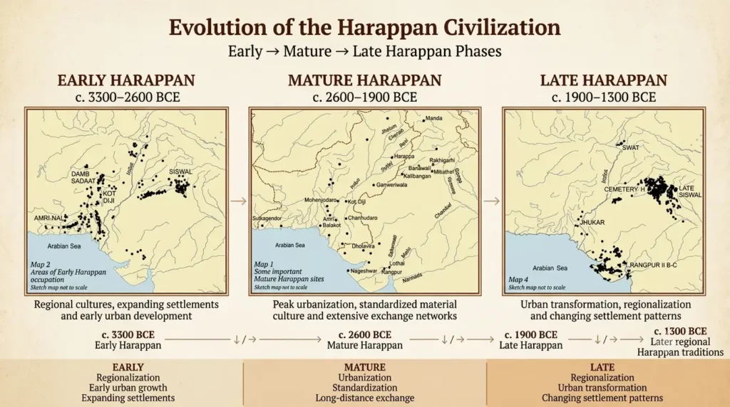 हड़प्पा सभ्यता का काल विभाजन — Early, Mature, Late Harappan