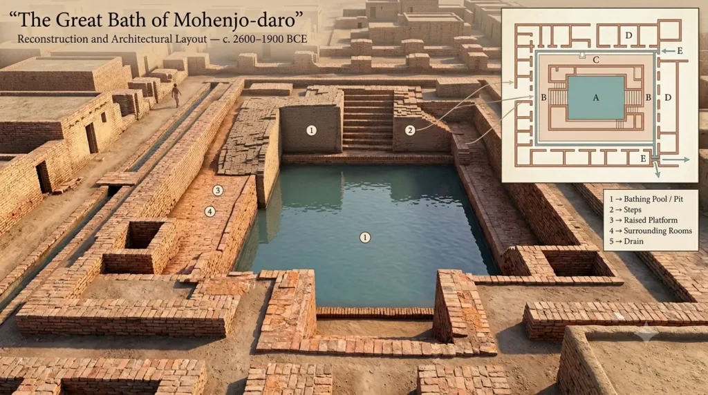 मोहनजोदड़ो का स्नानागार (Great Bath) संरचना