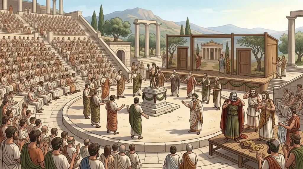 Ancient Greek amphitheatre showing ritual origins of drama
