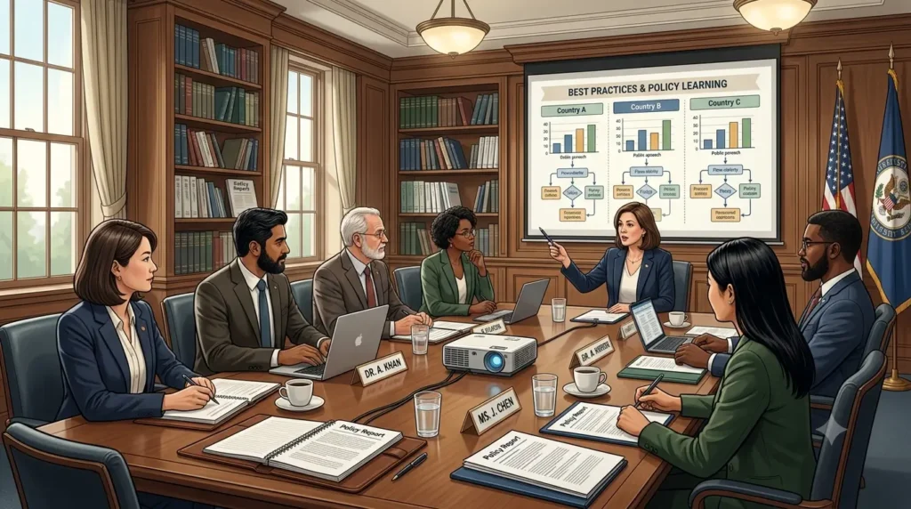 Benefits of comparative analysis in policy formulation Illustration representing how comparative analysis benefits policy formulation across countries