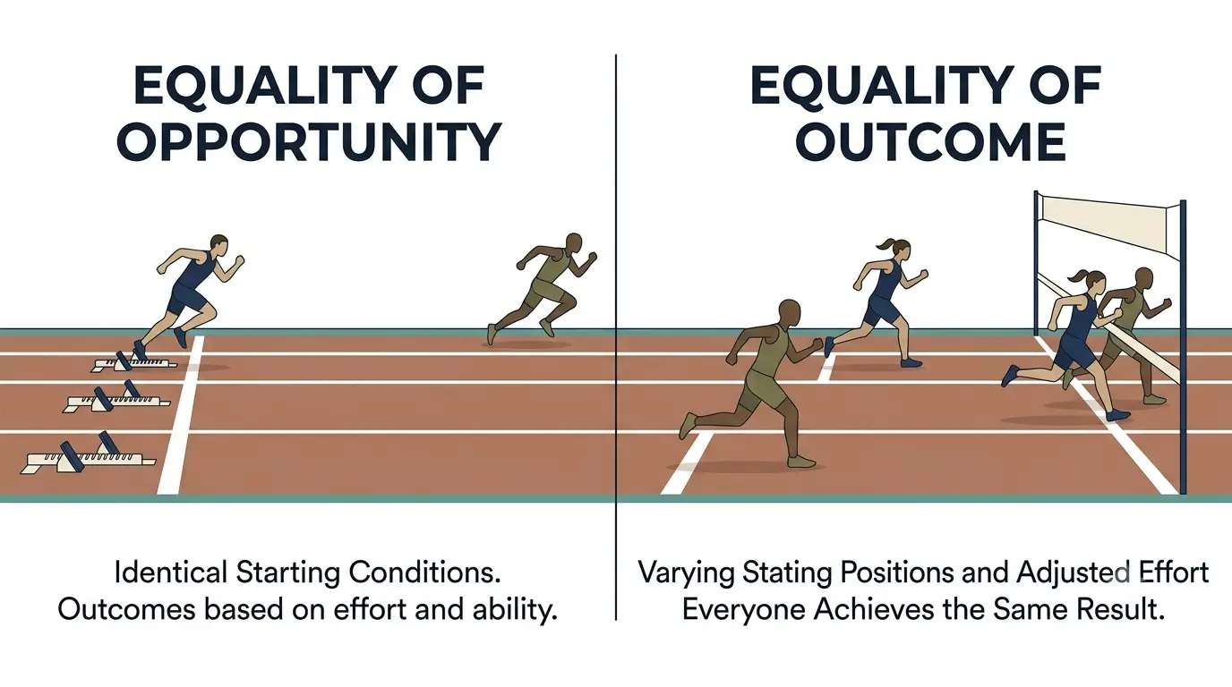 Equality of Opportunity vs Equality of Outcome: DSC-7 Unit 2 Notes Equality of opportunity vs equality of outcome diagram for DU DSC-7 notes