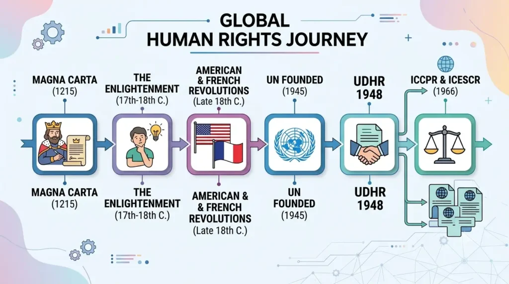 Human Rights History Timeline Timeline of human rights history from Magna Carta to the UDHR 1948