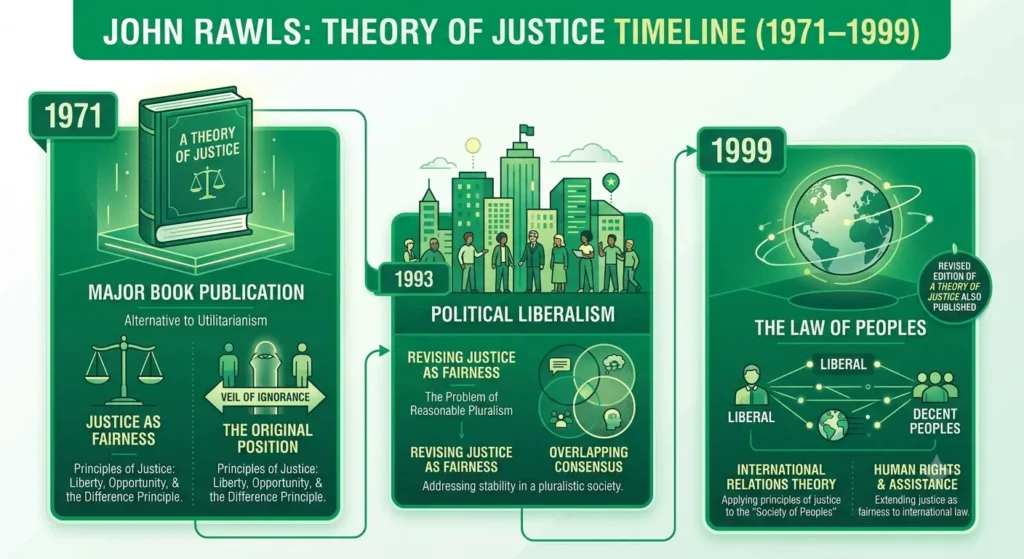 John Rawls theory of justice timeline 1971 to 1999