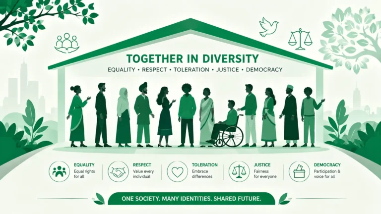 Illustration representing multiculturalism and toleration in a democratic society, DSC-7 political theory notes