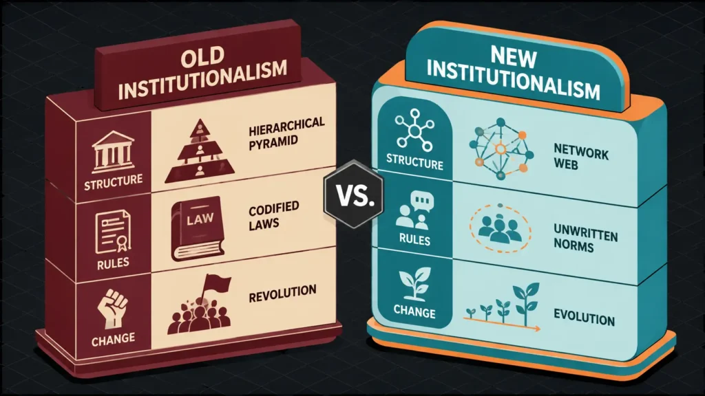 Table comparing old institutionalism and new institutionalism differences Table comparing old institutionalism and new institutionalism differences