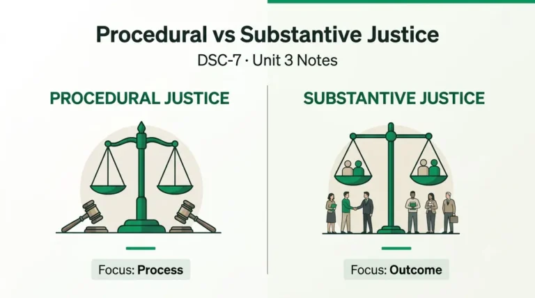 What is justice — procedural and substantive justice comparison, DSC-7 Unit 3 notes