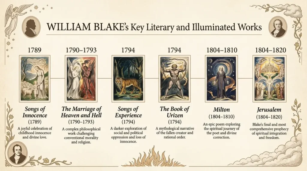 Timeline infographic of William Blake's major literary works