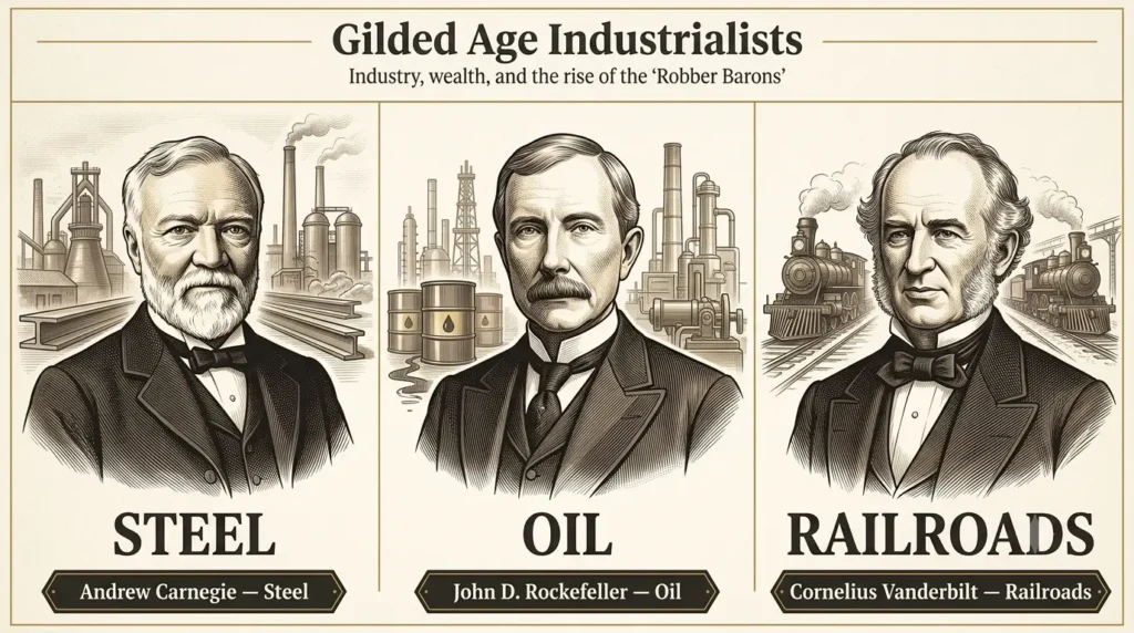 Carnegie Rockefeller Vanderbilt robber barons gilded age industrialists
