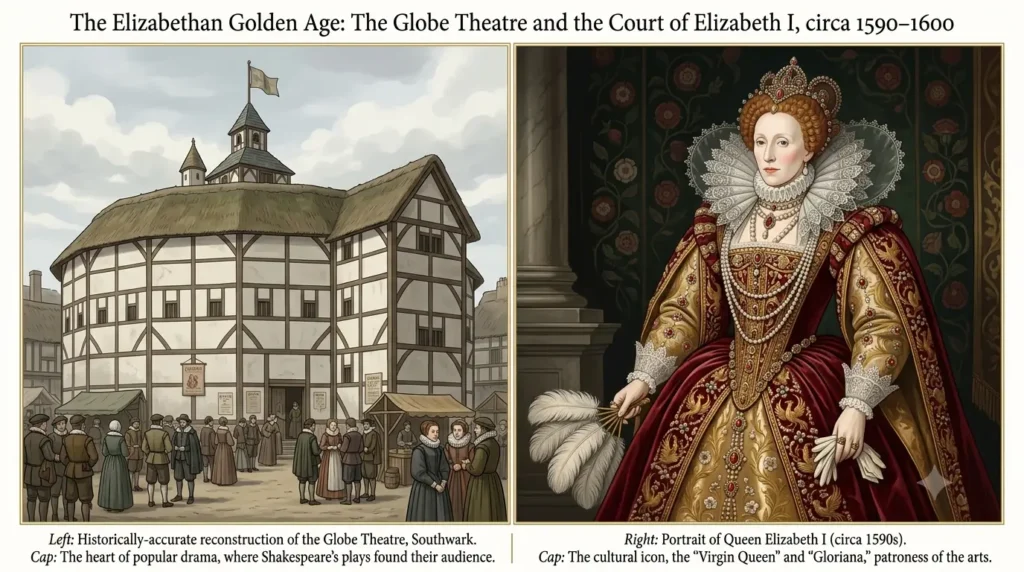 The Elizabethan Golden Age Elizabethan era Globe Theatre representing England's cultural golden age