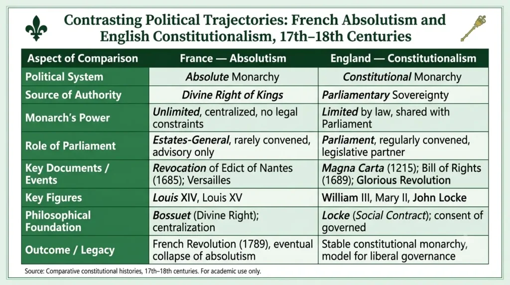 France vs England: Comparison Table France vs England state systems comparison table for DU History DSC-2