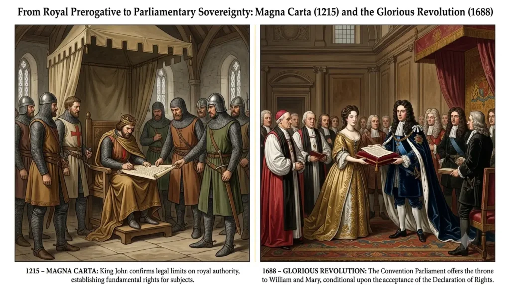 Magna Carta and the Glorious Revolution Illustration of the signing of Magna Carta and the Glorious Revolution of 1688