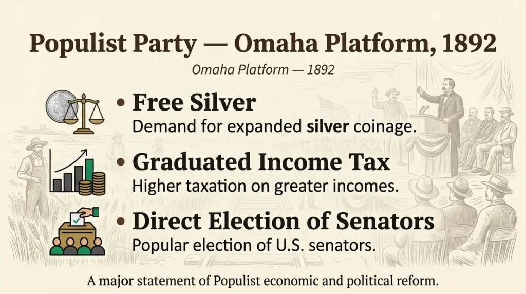 Populist party Omaha platform 1892 demands free silver