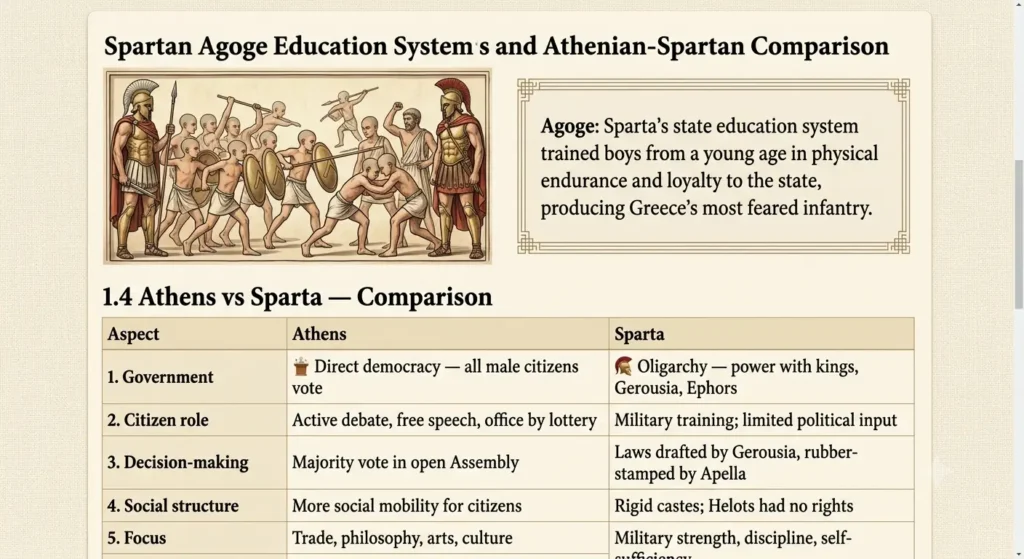 Illustration of the Spartan Agoge military training system for boys
