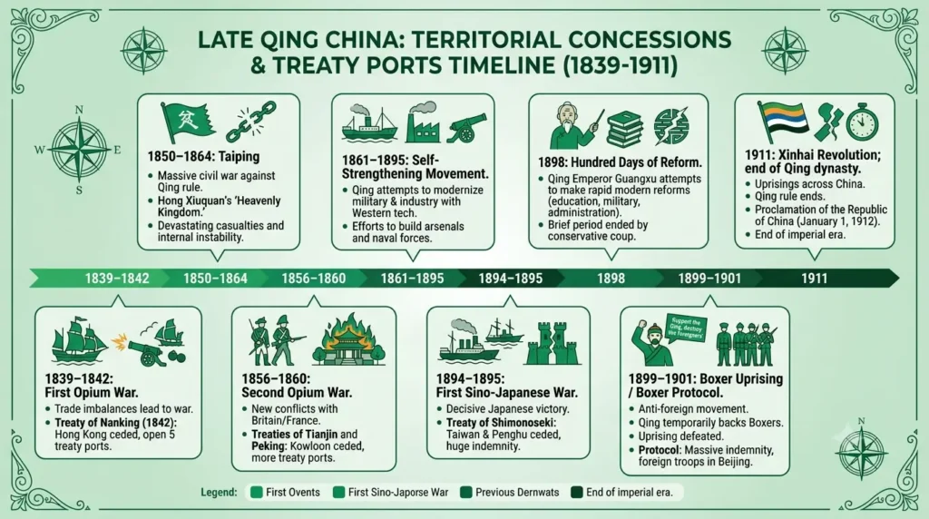 Timeline: 19th Century China Reforms and Rebellions Timeline of Opium Wars, Taiping Rebellion, Self-Strengthening Movement, Hundred Days Reform, Boxer Uprising and Xinhai Revolution
