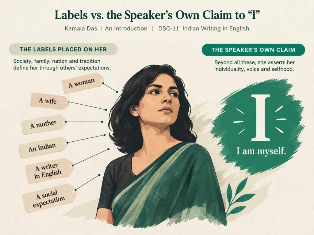Graphic contrasting labels placed on a woman with the speaker's own claim to "I"