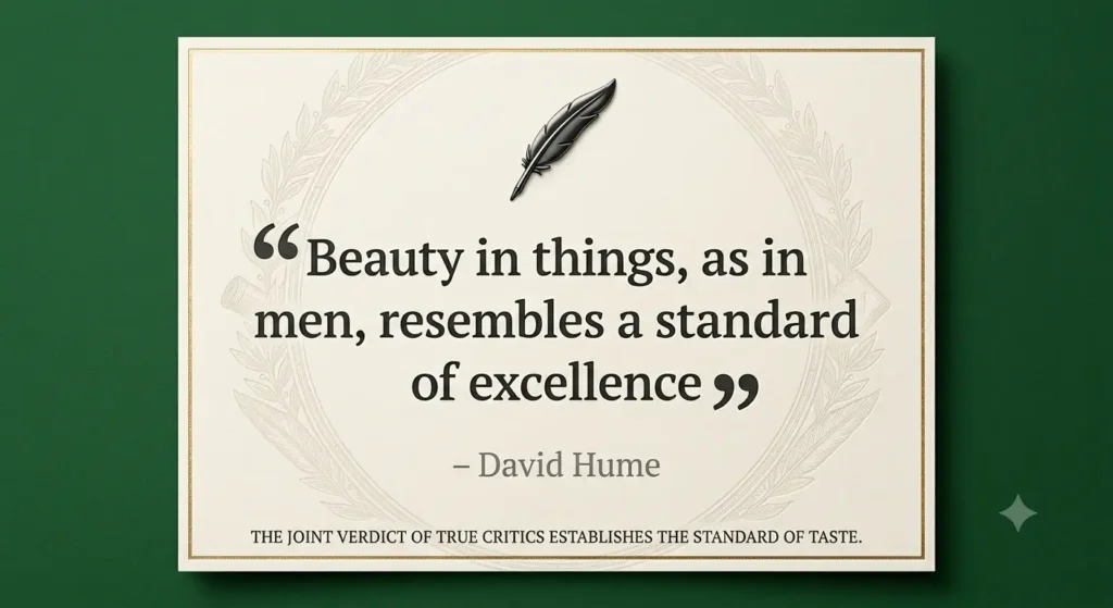 Hume Quote on Beauty and Standard of Taste Quote card: Beauty in things, as in men, resembles a standard of excellence – David Hume
