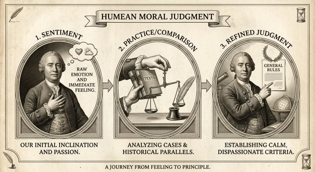 Hume’s Model of Taste – Sentiment and Judgment Infographic showing Hume's model of taste as sentiment refined by judgment