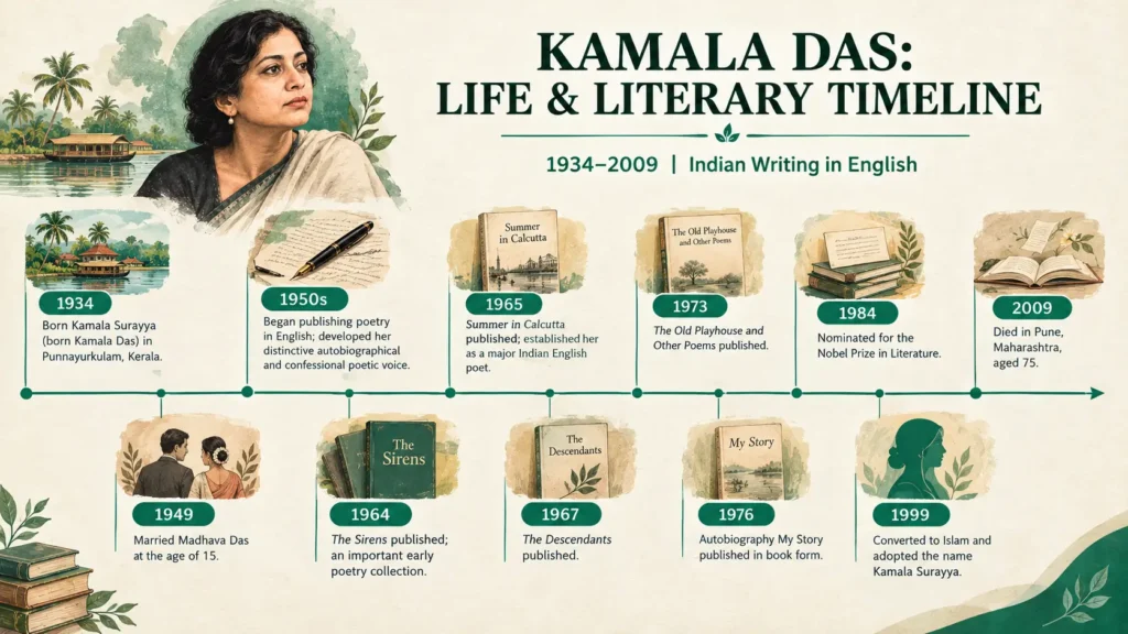 Timeline of Kamala Das from 1934 to 2009