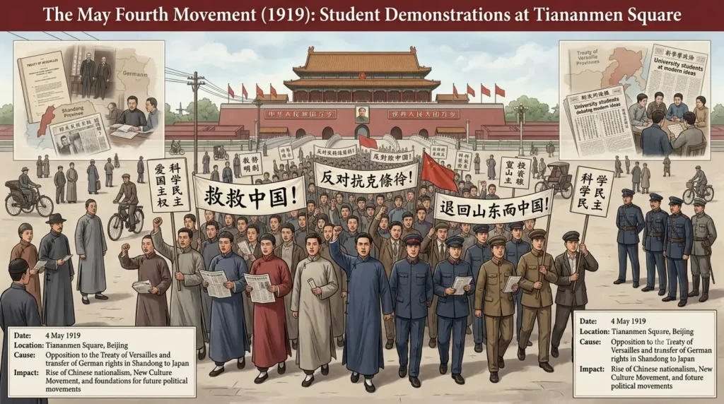 Students protesting at Tiananmen Square during May Fourth Movement 1919
