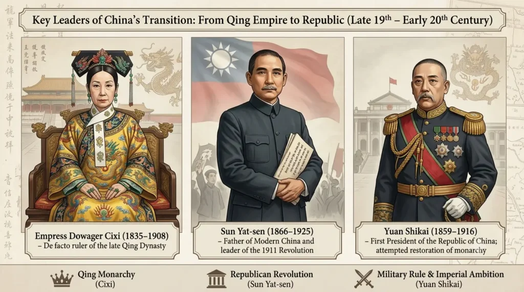 Portraits of Sun Yat-sen, Yuan Shikai and Empress Dowager Cixi
