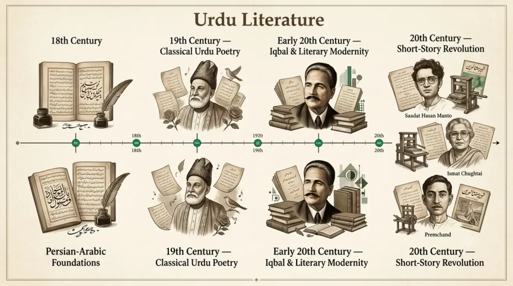timeline of Urdu literature development 18th to 20th century