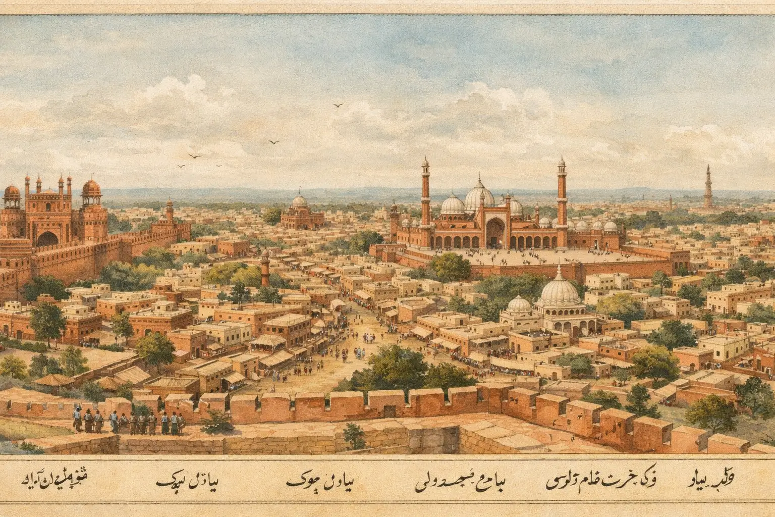 Old painting of Mughal-era Delhi cityscape, 19th century