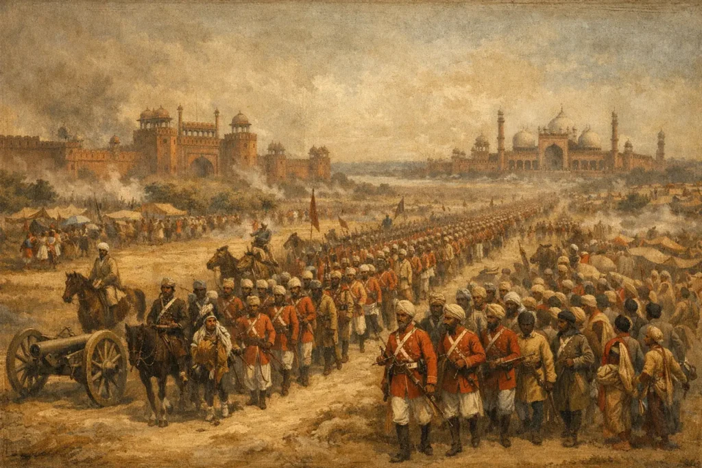 Sepoys of the 1857 Revolt marching towards Delhi