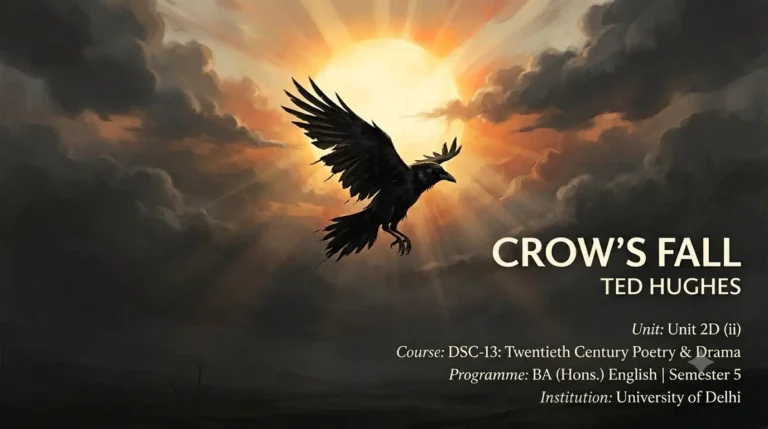 Illustration of a crow flying toward the sun, representing Crow's Fall by Ted Hughes