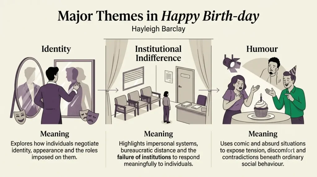 Major themes in Happy Birth-day Summary graphic of major themes in Happy Birth-day by Hayleigh Barclay