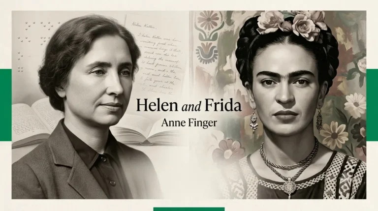 Portrait collage of Helen Keller and Frida Kahlo, subjects of Anne Finger's short story Helen and Frida