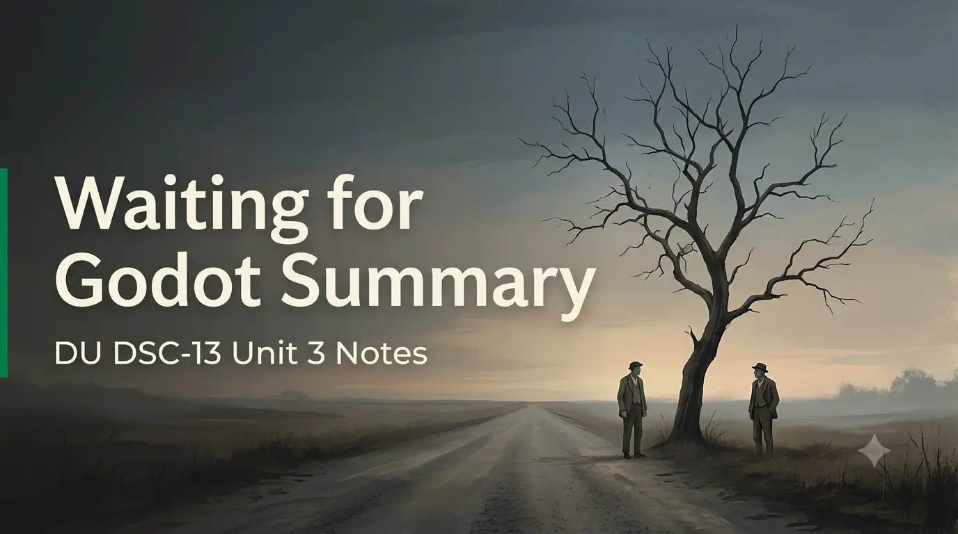 Waiting for Godot summary notes for DU BA English Hons: a bare tree on a country road at dusk