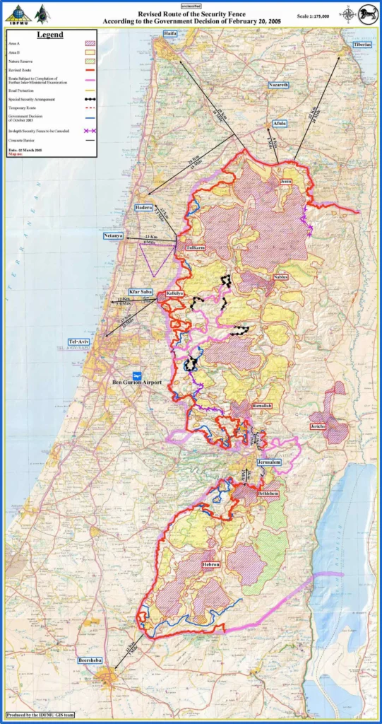 Map of Israel's security barrier in the West Bank
