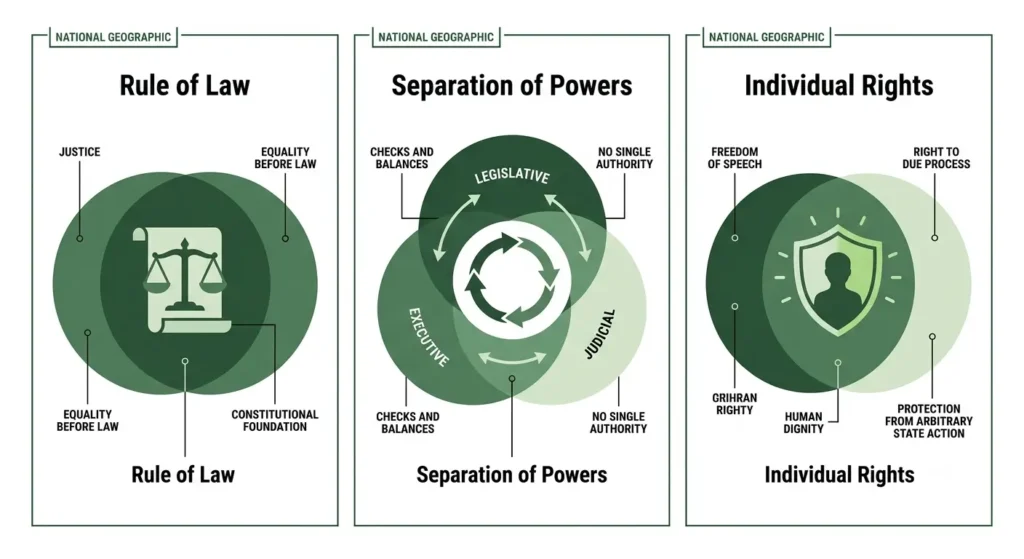 Three Pillars of Constitutionalism Three pillars of constitutionalism — rule of law, separation of powers, individual rights