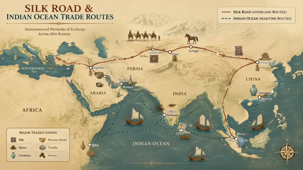 Silk Road and Indian Ocean trade routes map