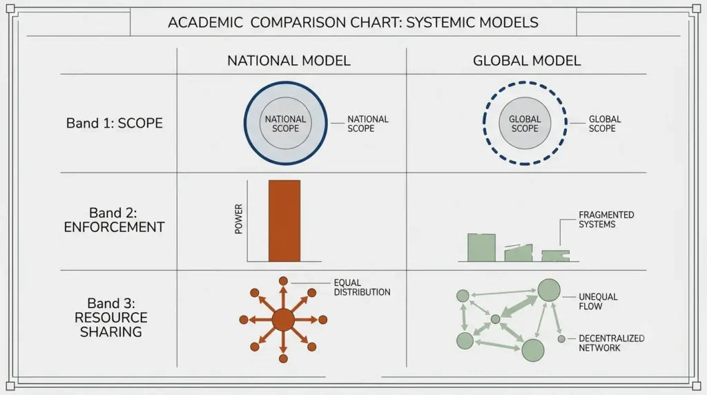 National vs global justice comparison chart