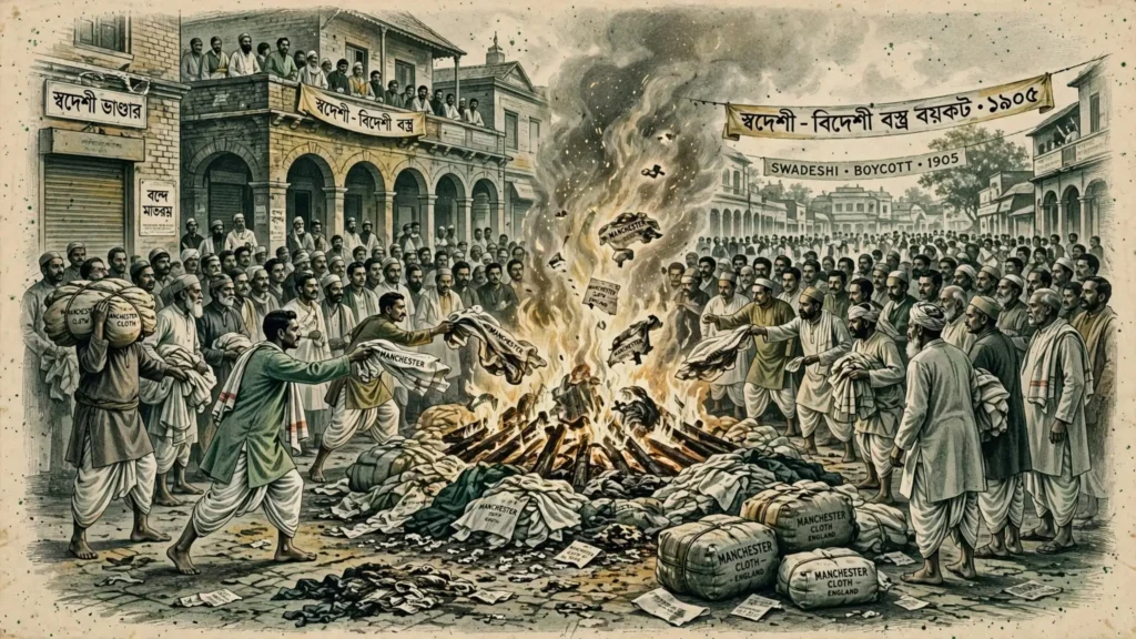 Boycott of British goods bonfire Swadeshi Movement