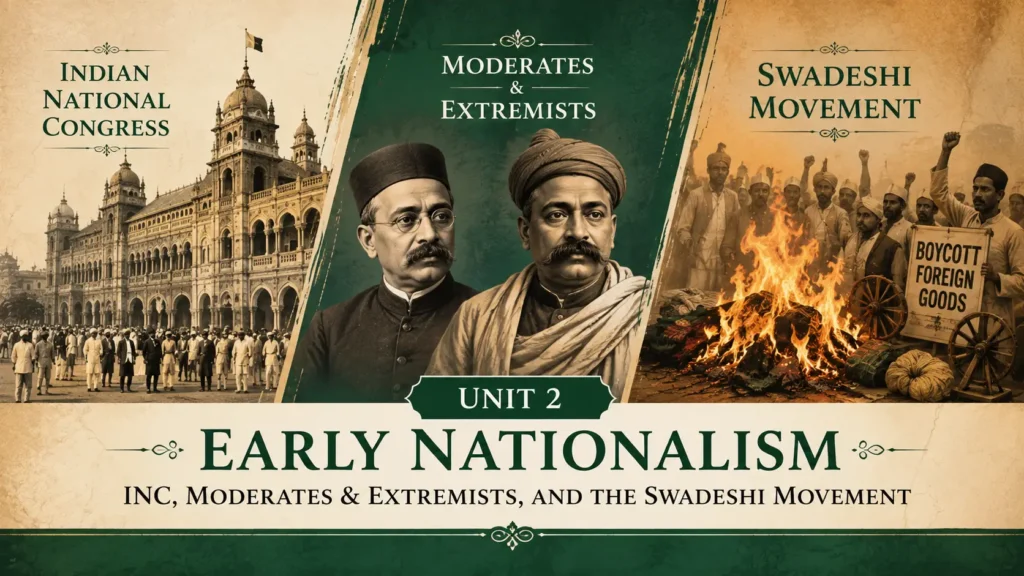 Unit 2: Early Nationalism — INC, Moderates & Extremists, Swadeshi Movement (DSC-2 Notes)