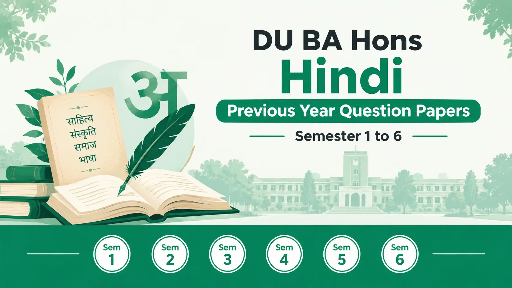 DU BA Hons Hindi Previous Year Question Papers Semester 1 to 6