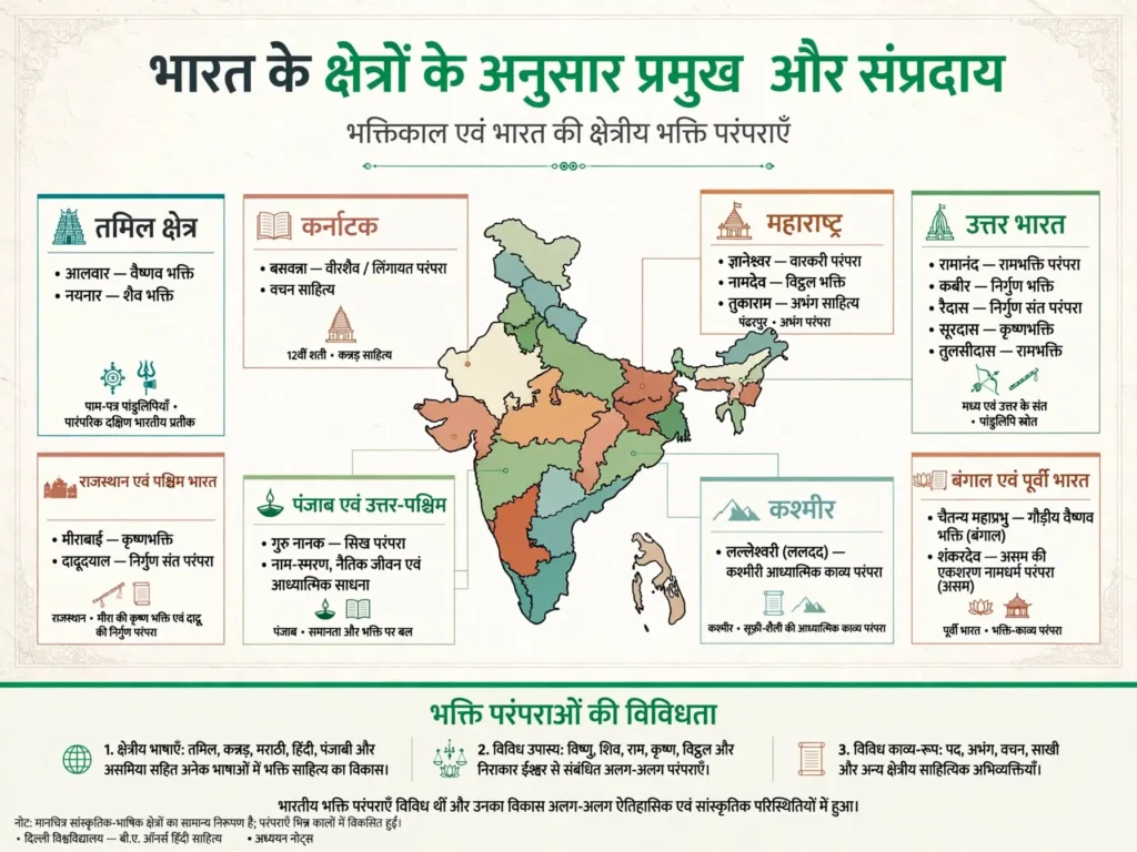भारत के क्षेत्रों के अनुसार प्रमुख भक्त और संप्रदाय