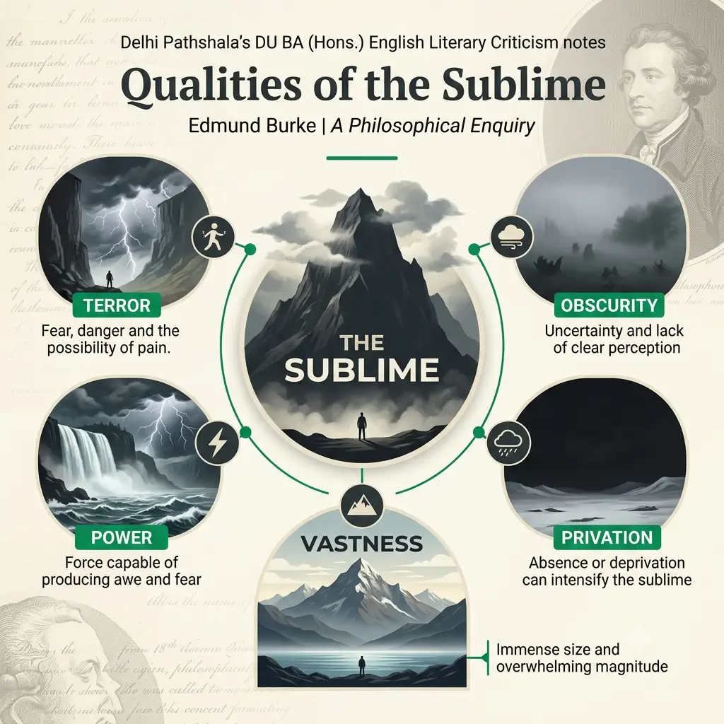 Burke’s qualities of the sublime Infographic of terror, obscurity, power, privation and vastness as qualities of Burke's sublime
