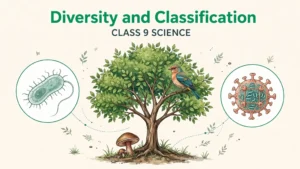 Illustration showing a tree, a bird, a mushroom, bacteria and a virus to represent the diversity of life