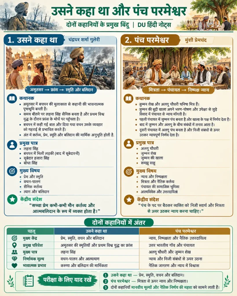 DSC-3 Unit 1 सारांश दोनों कहानियों के प्रमुख बिंदुओं का सारांश-इन्फोग्राफिक
