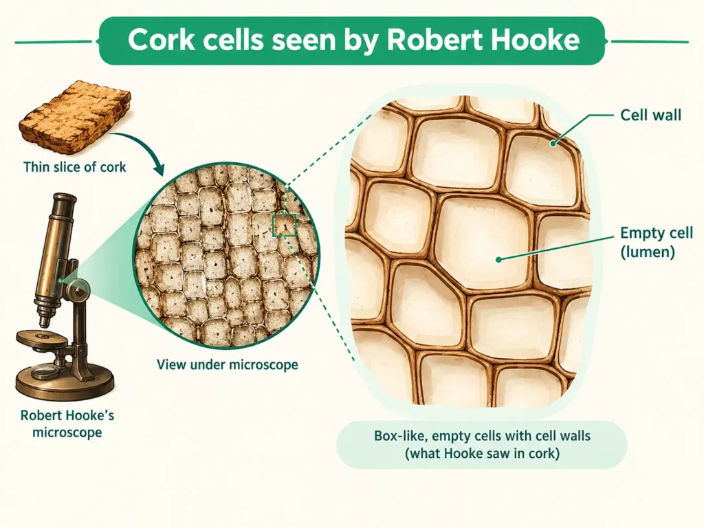 Cork cells seen by Robert Hooke Diagram of box-like empty cork cells with cell walls