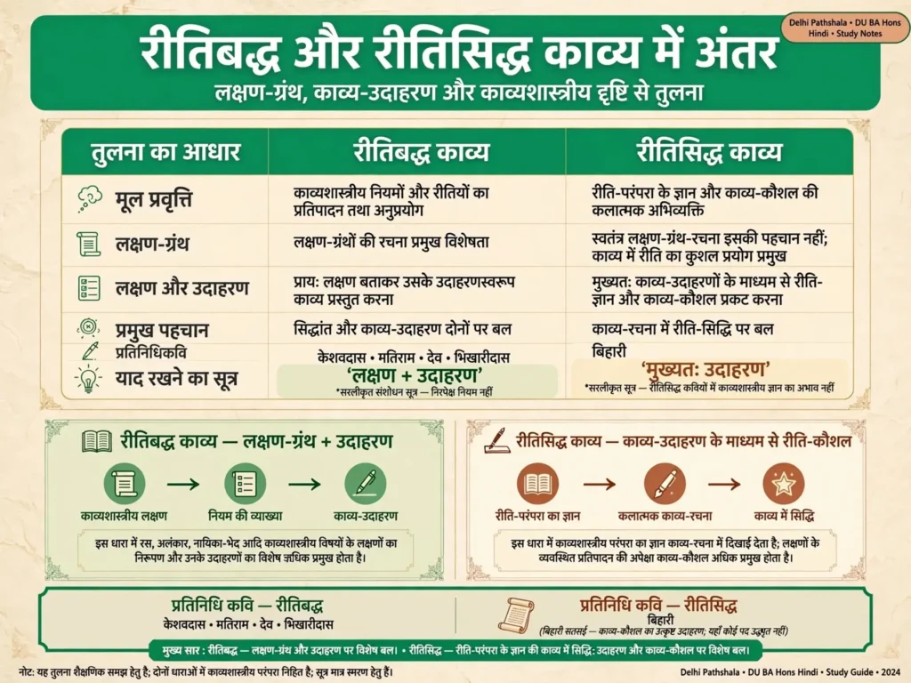 रीतिबद्ध और रीतिसिद्ध में अंतर लक्षण-उदाहरण और केवल-उदाहरण के आधार पर दोनों धाराओं की तुलना